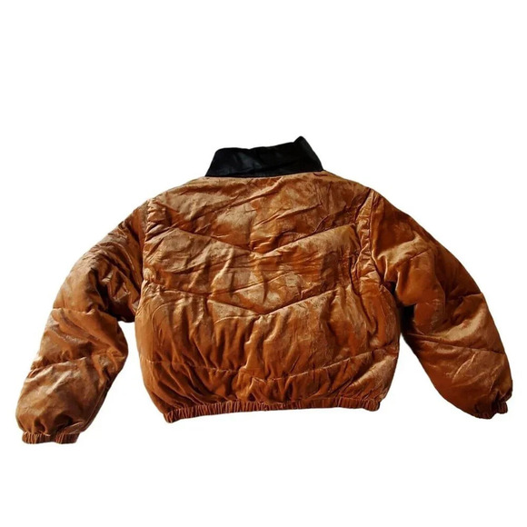 Celebrity Pink Crop Velvet Puffer Coat Jacket Carmel Black Womens Junior XL - Picture 3 of 13